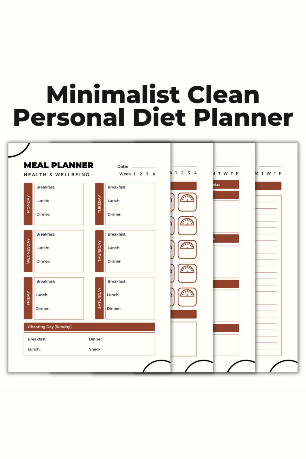 Minimalist Clean Personal Diet Planner pinterest preview image.