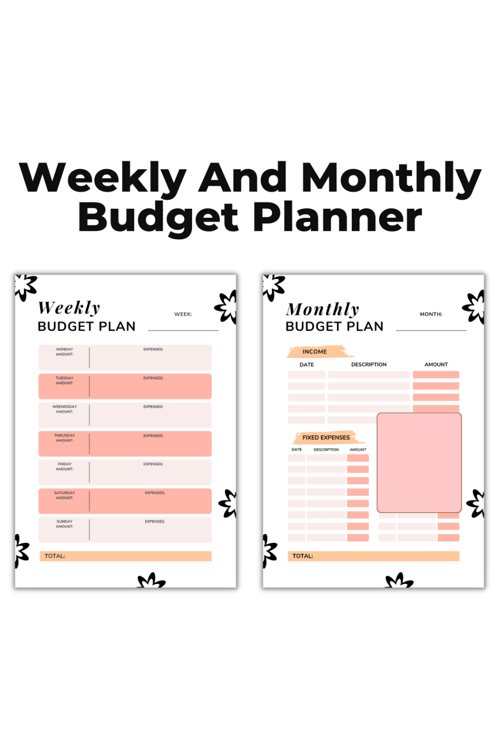 Weekly and Monthly Budget Planner pinterest preview image.