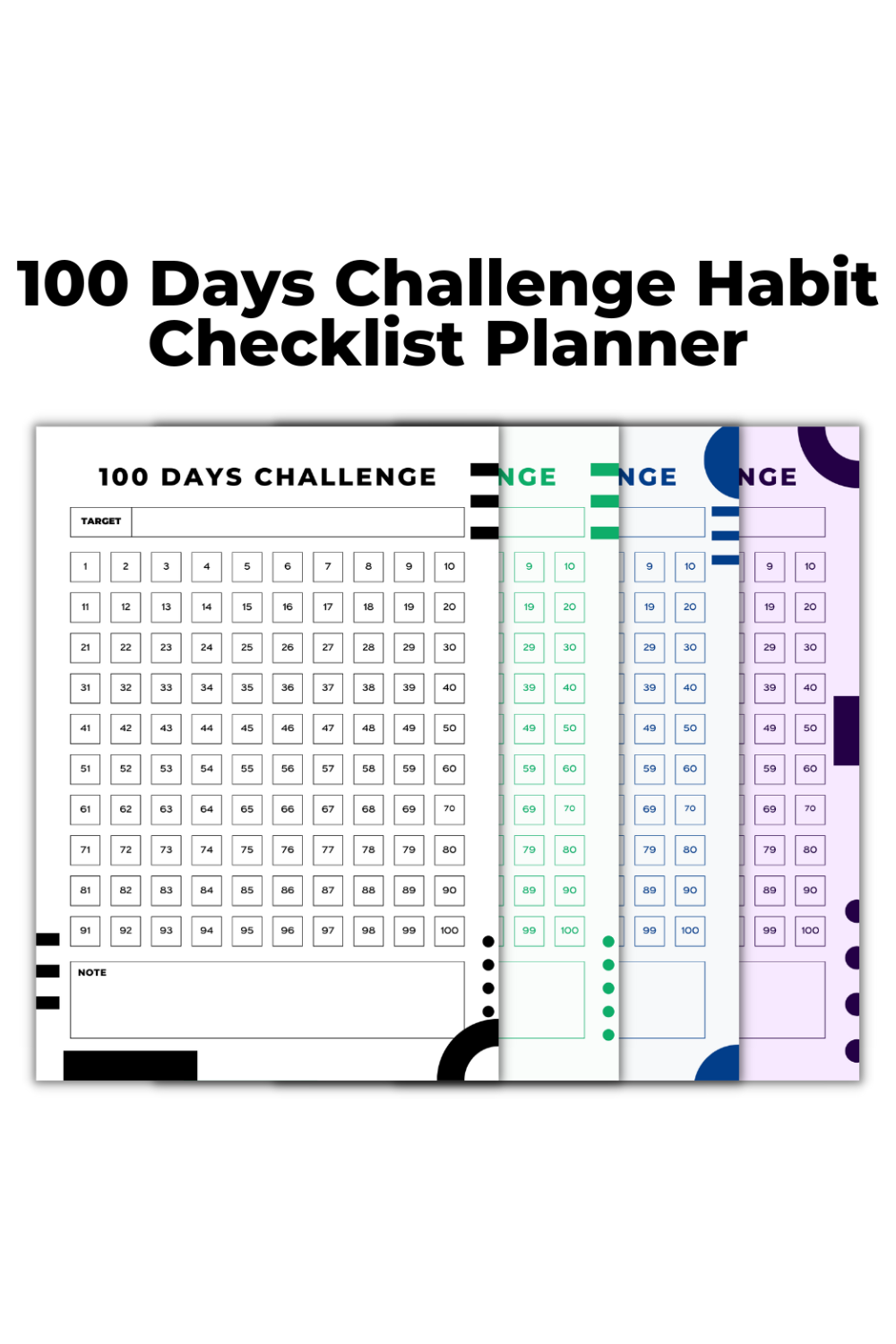 100 Days Challenge Habit Checklist Planner Template pinterest preview image.