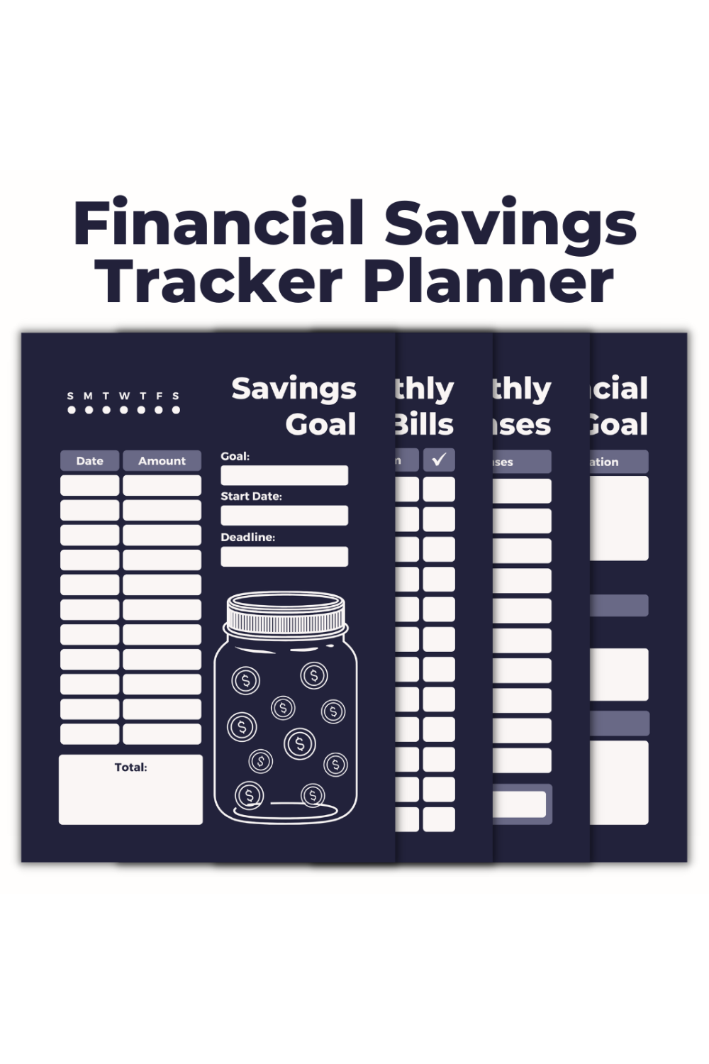 Financial Savings Tracker Planner Template pinterest preview image.