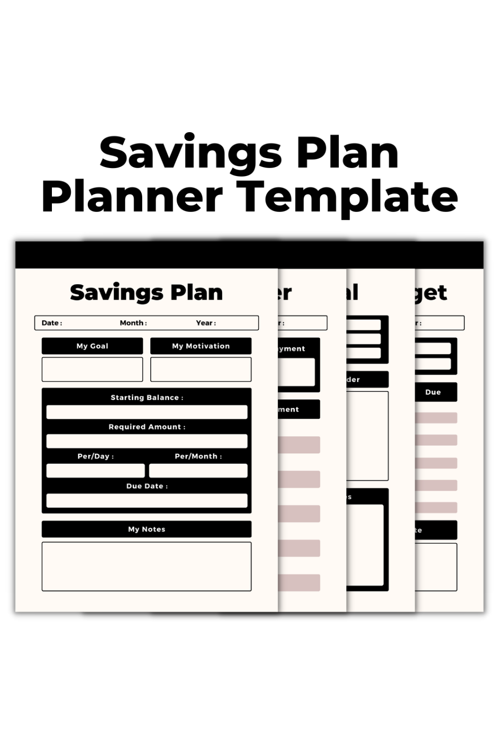 Savings Plan Planner Canva Template pinterest preview image.