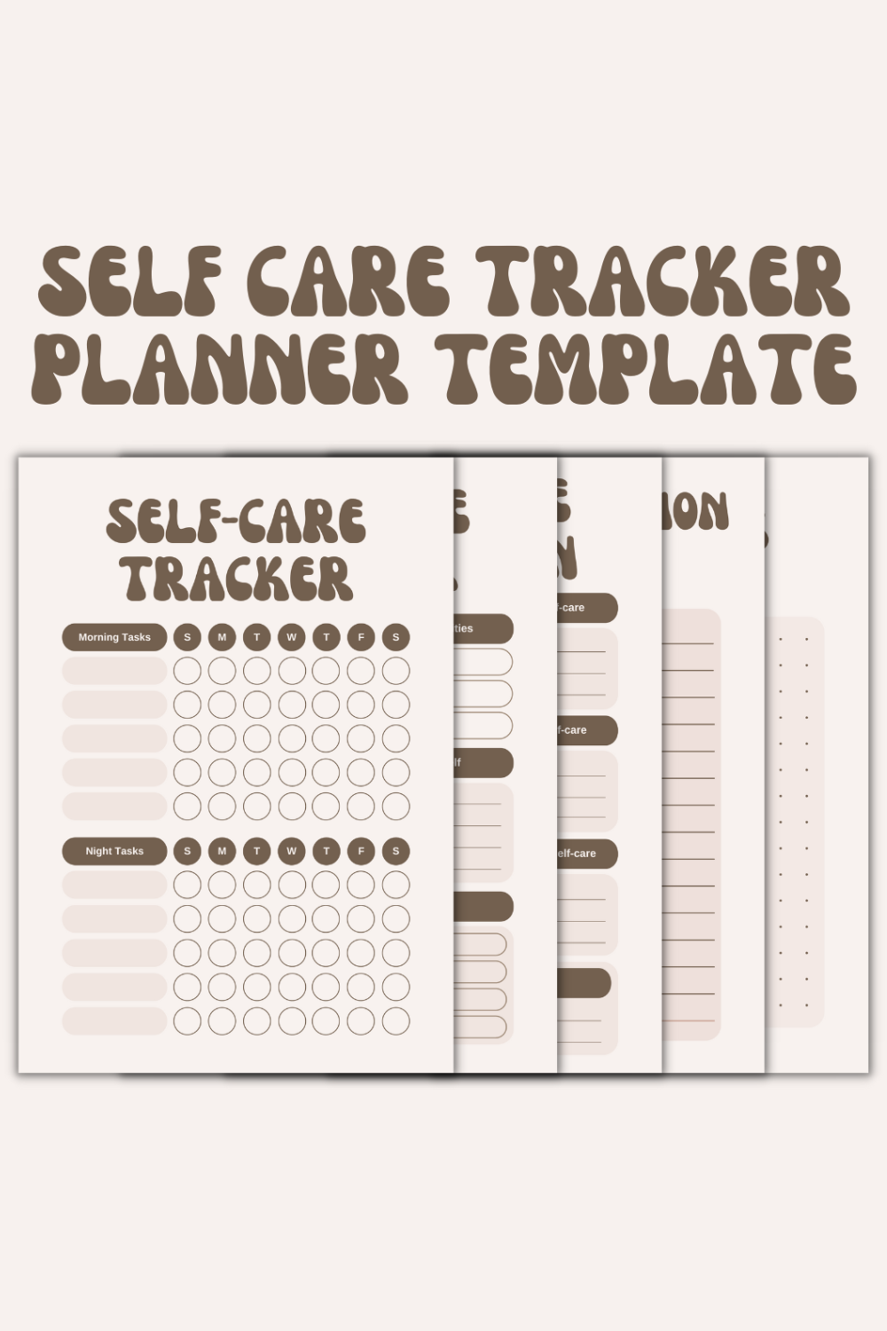 Self Care Tracker Planner Template pinterest preview image.