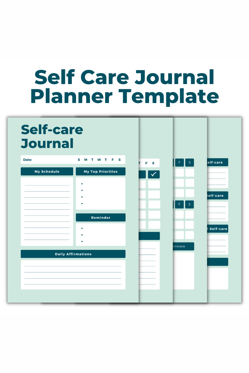 Minimalist Self Care Journal Planner Template pinterest preview image.