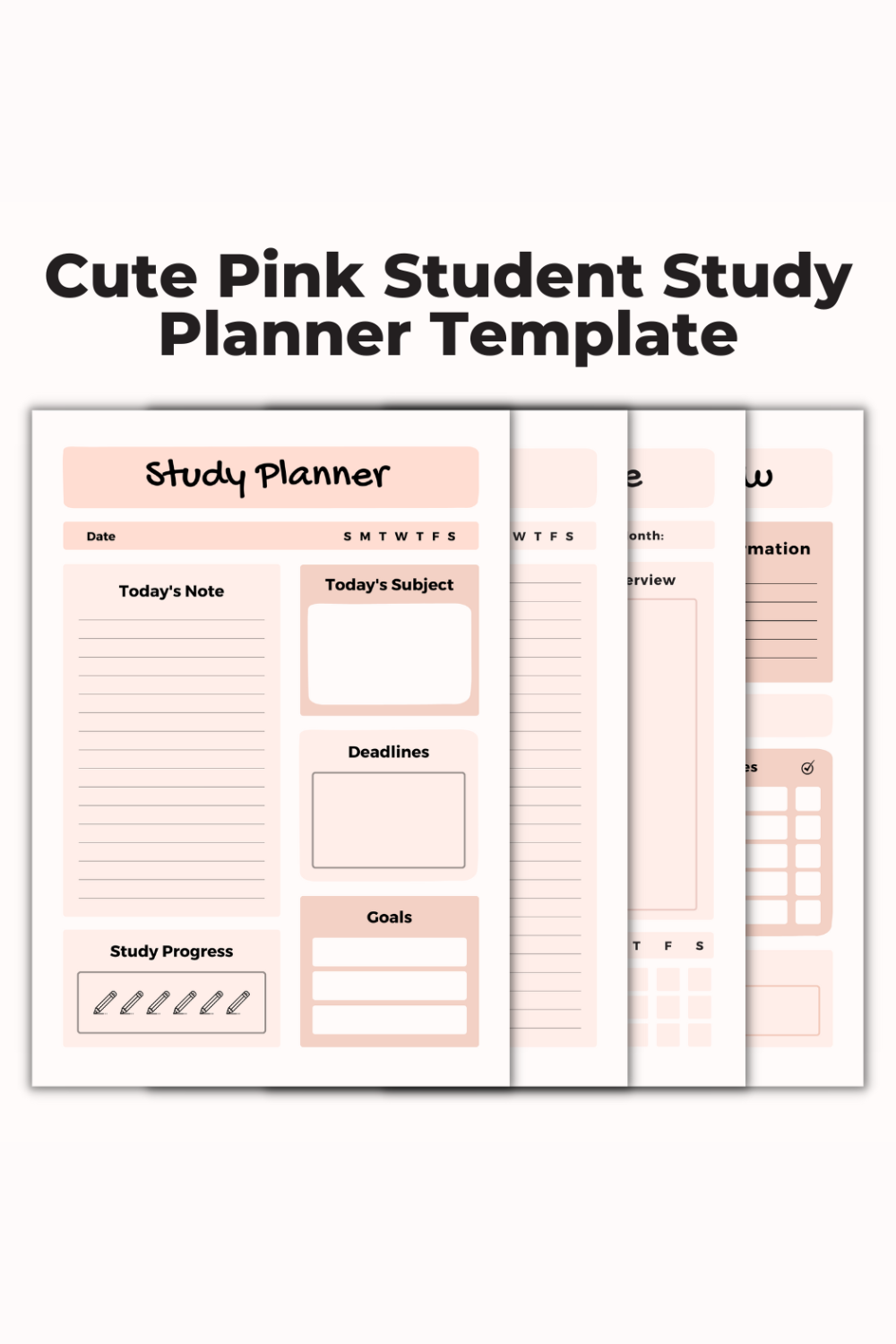 Cute Pink Student Study Planner Template pinterest preview image.