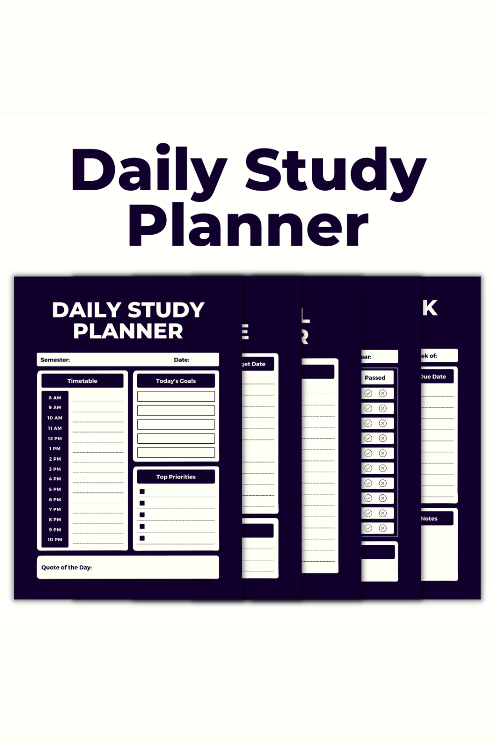 Minimalist Daily Study Planner Canva Template pinterest preview image.