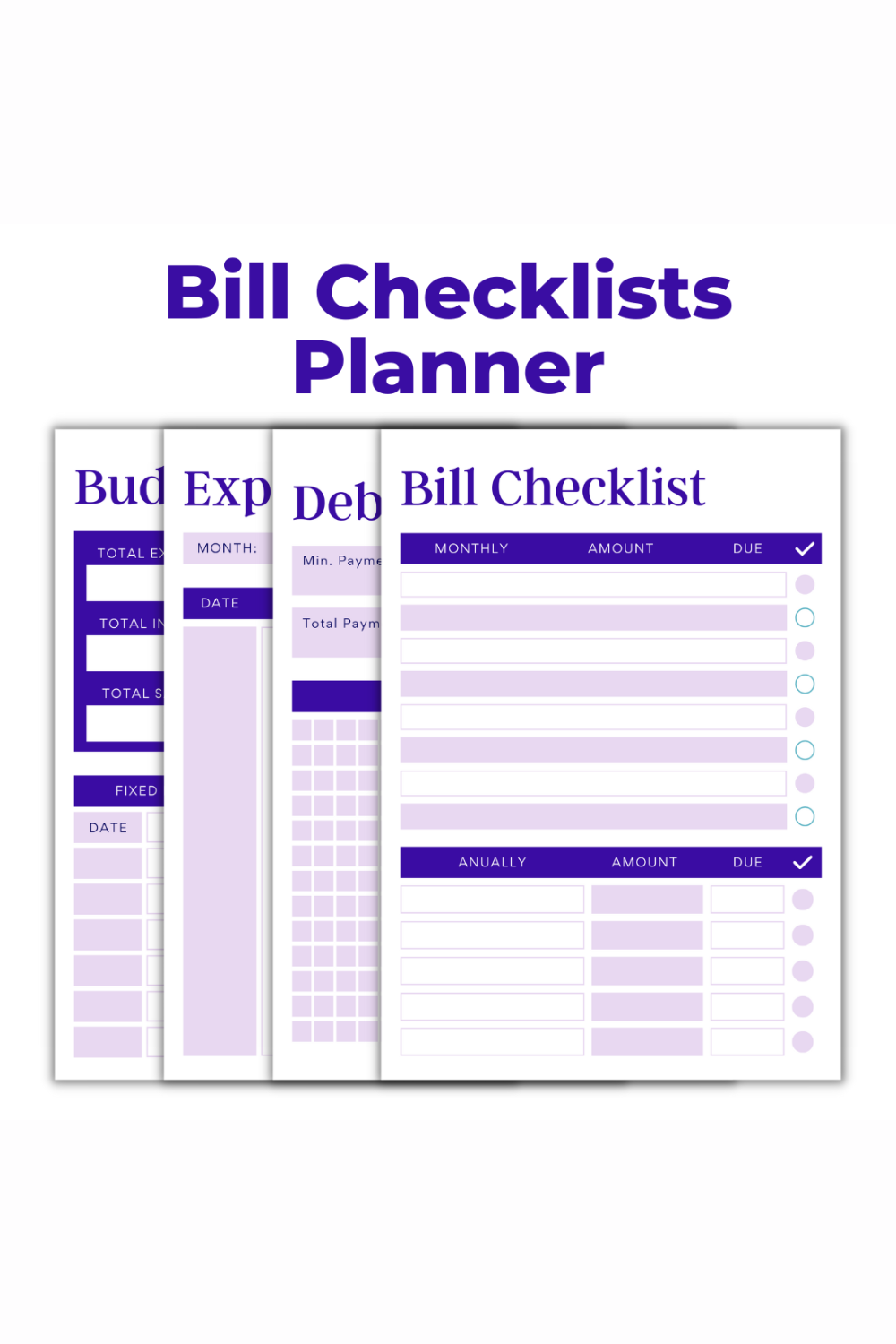 Bill Checklist Planner Canva Template pinterest preview image.