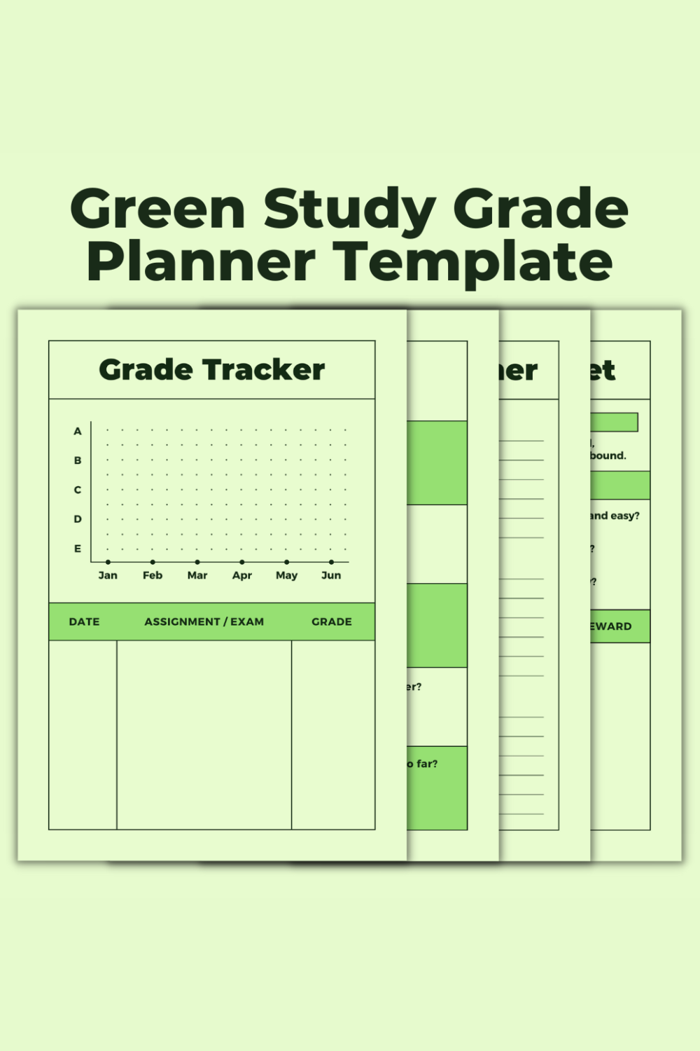 Green Study Grade Planner Canva Template pinterest preview image.