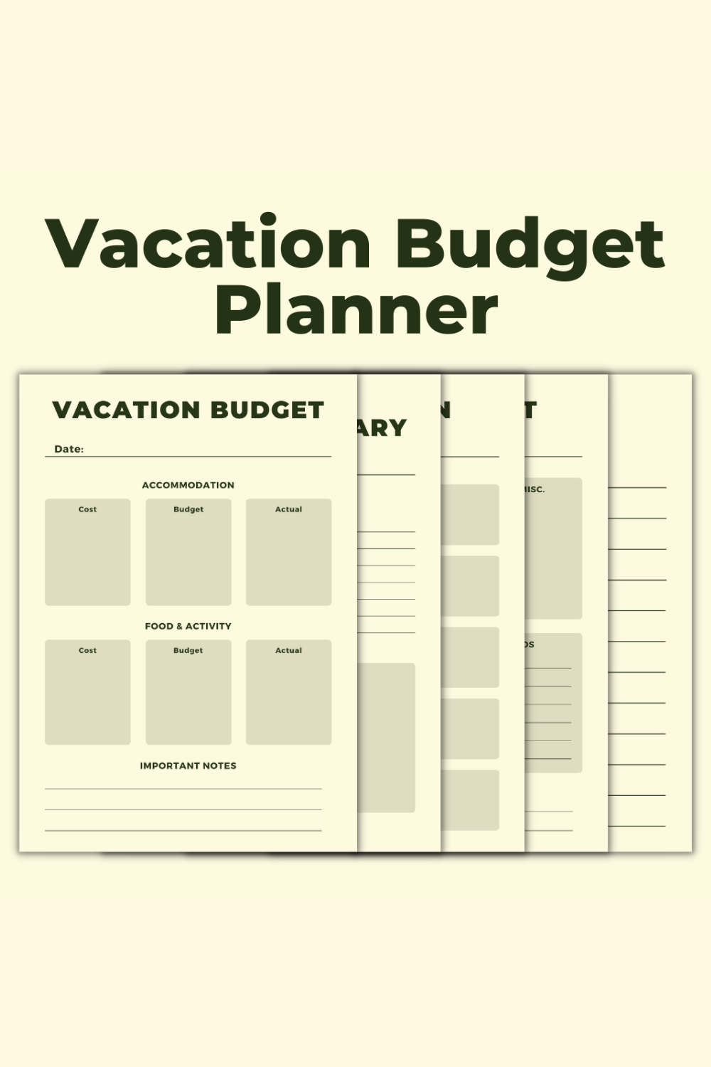 Minimalist Vacation Budget Planner Template pinterest preview image.