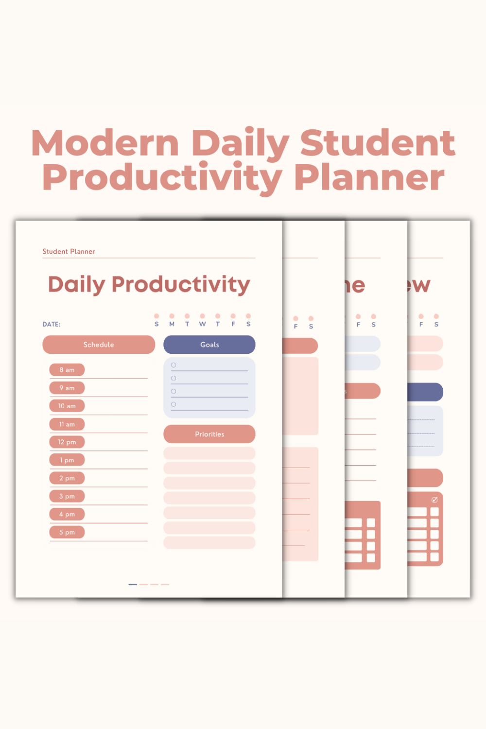 Modern Daily Student Productivity Planner Template pinterest preview image.