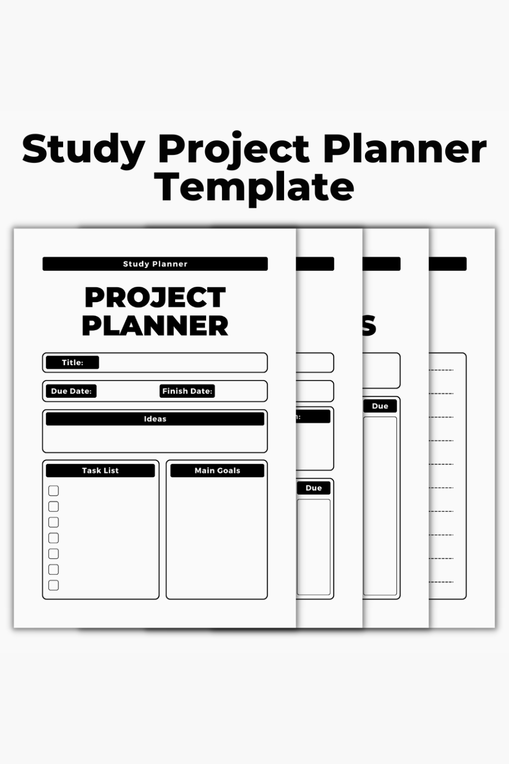 Minimalist Study Project Planner Canva Template pinterest preview image.