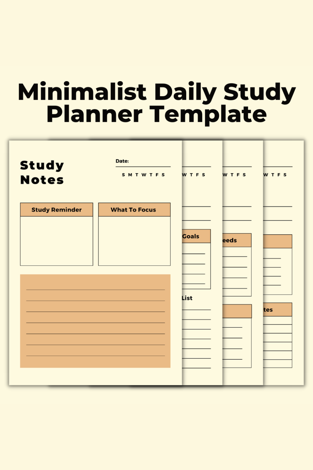 Minimalist Daily Study Planner Canva Template pinterest preview image.