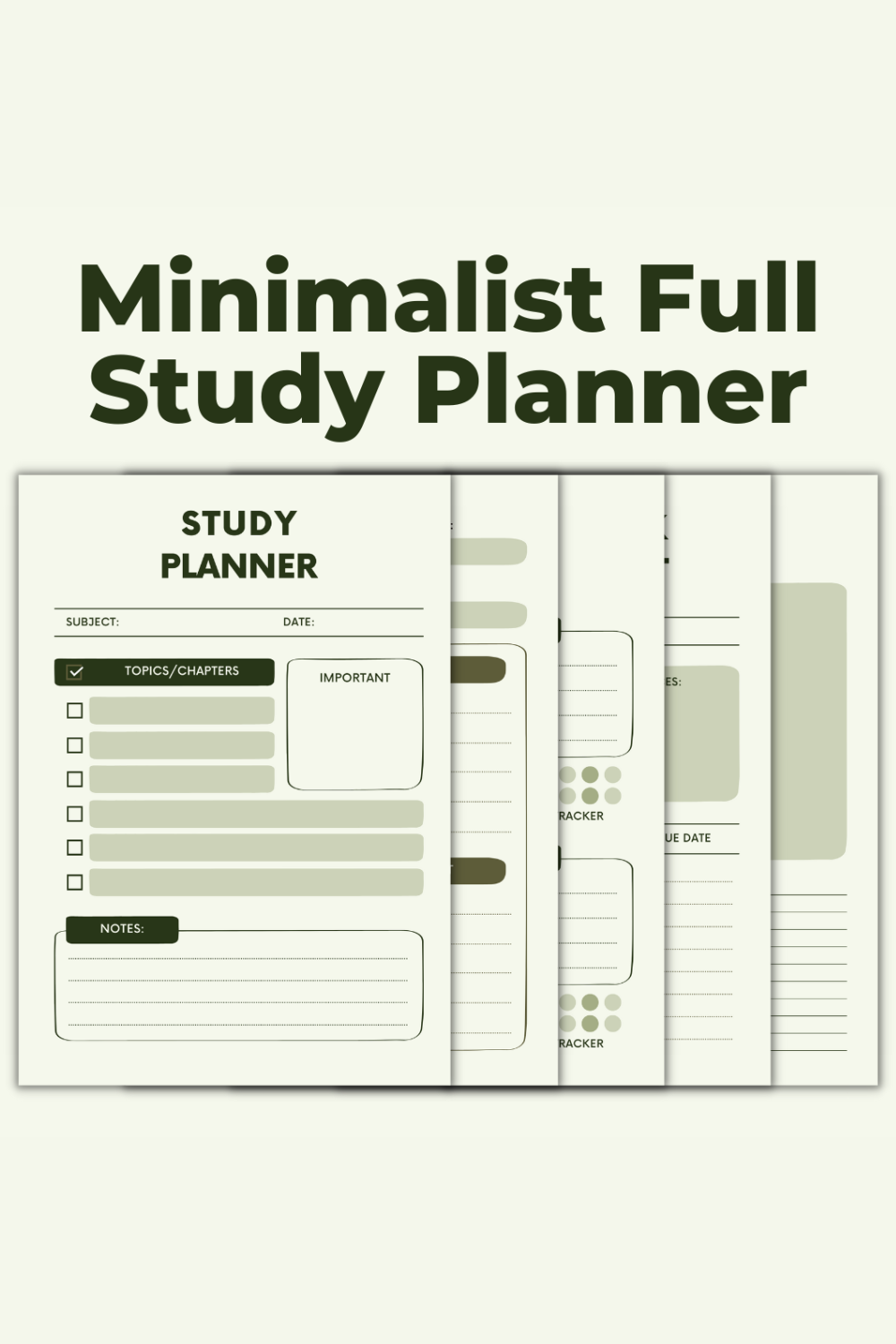 Minimalist Full Study Planner Template pinterest preview image.