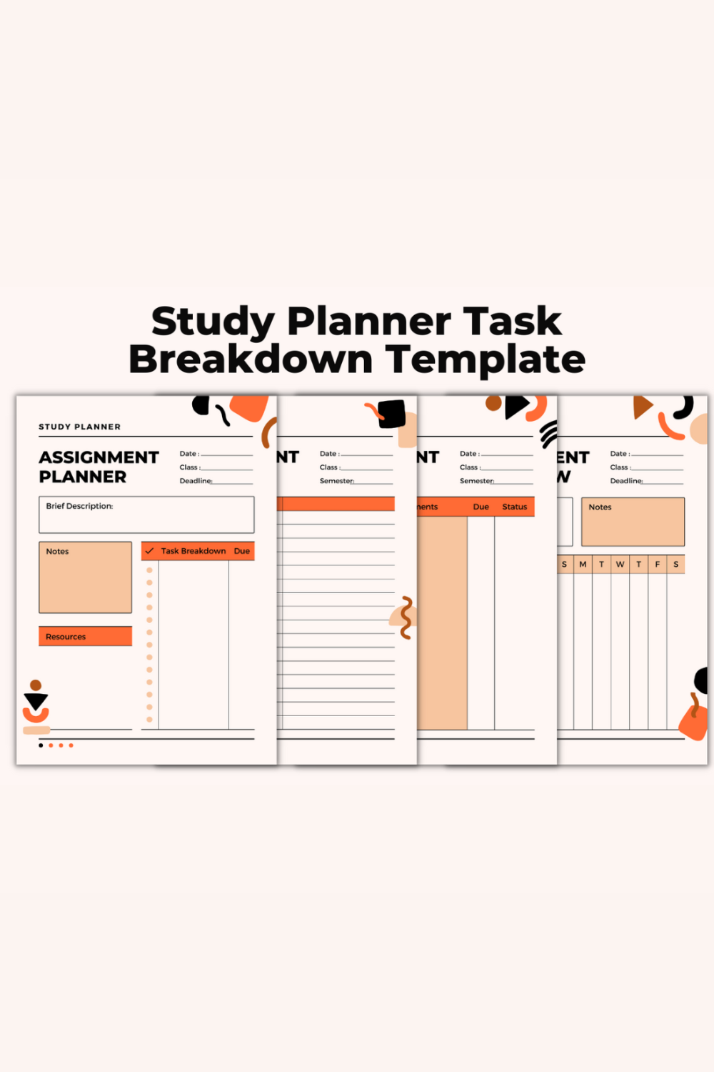 Study Planner Task Breakdown Canva Template pinterest preview image.