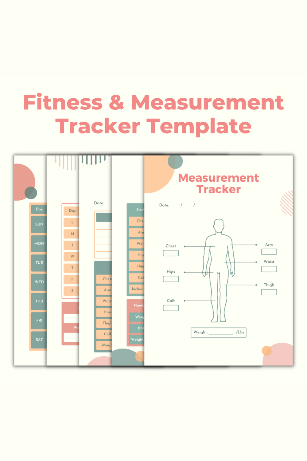 Fitness and Measurement Tracker Canva Template pinterest preview image.