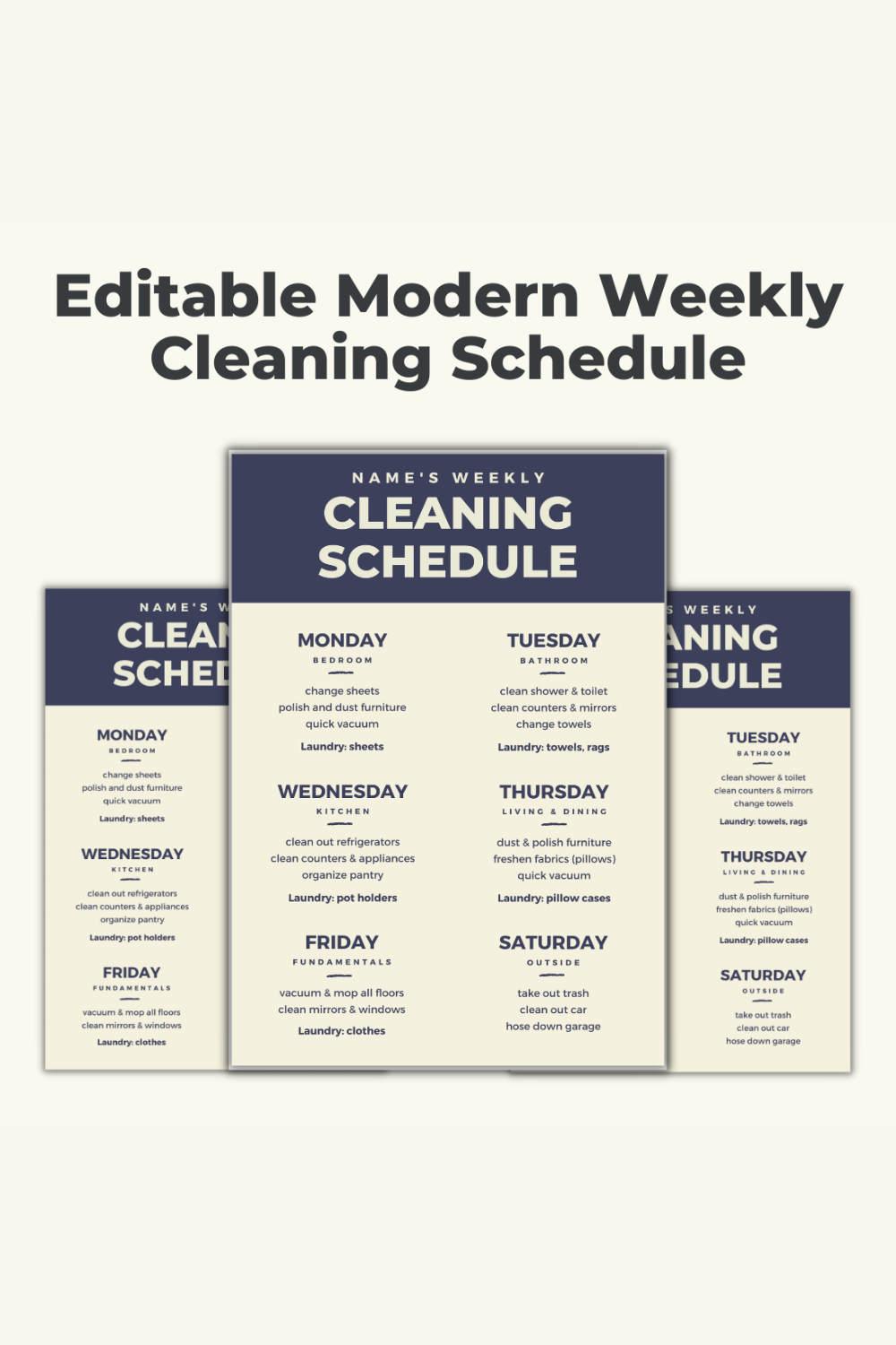 Editable Modern Weekly Cleaning Schedule pinterest preview image.