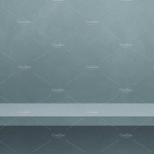 Empty shelf on a tinted grey wall. Background template. Horizont cover image.