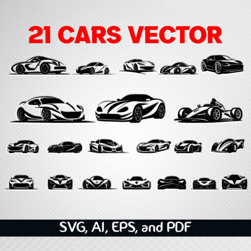 21 Cars Design SVG and Car Vector Bundle cover image.