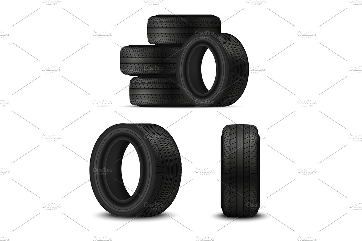 Realistic 3d Detailed Car Tires Set. cover image.