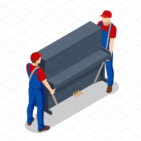 Isometric delivery men in uniform cover image.