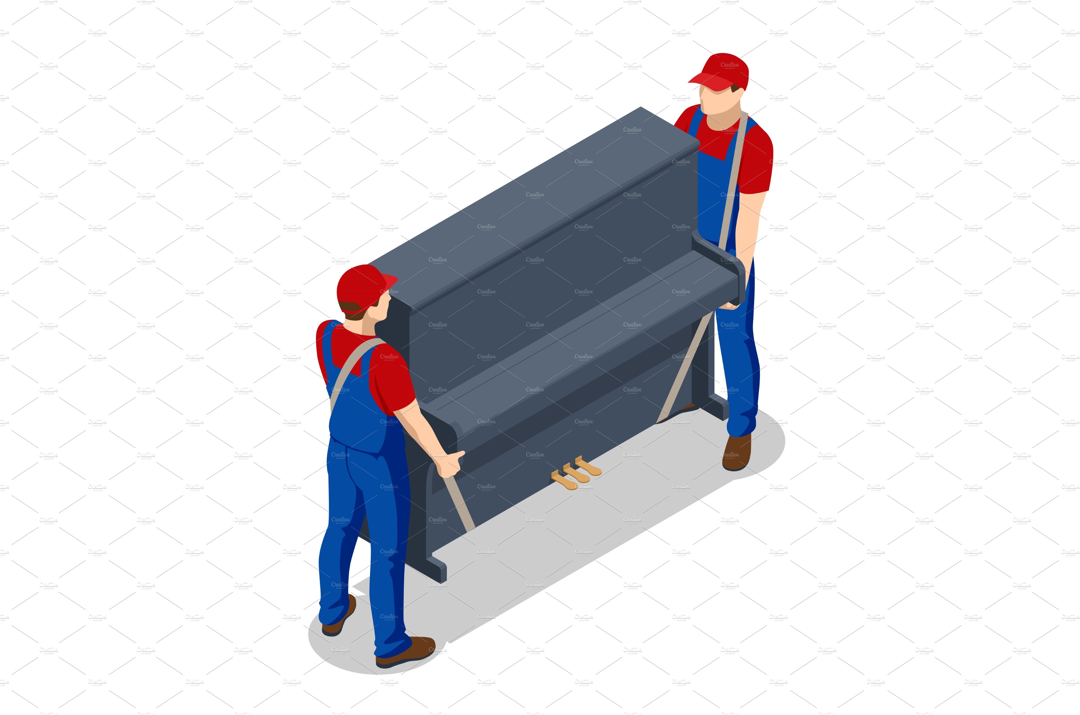 Isometric delivery men in uniform cover image.