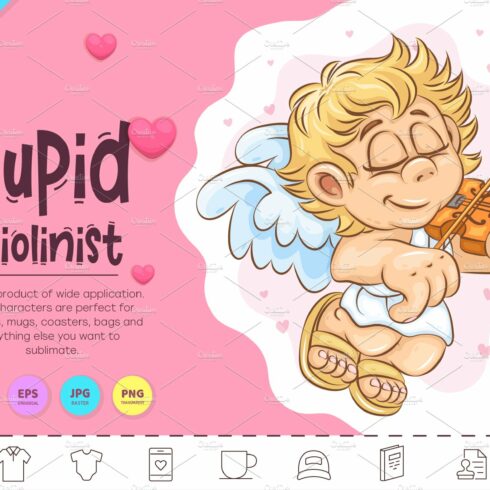 Cartoon Cupid Violinist. Clipart cover image.