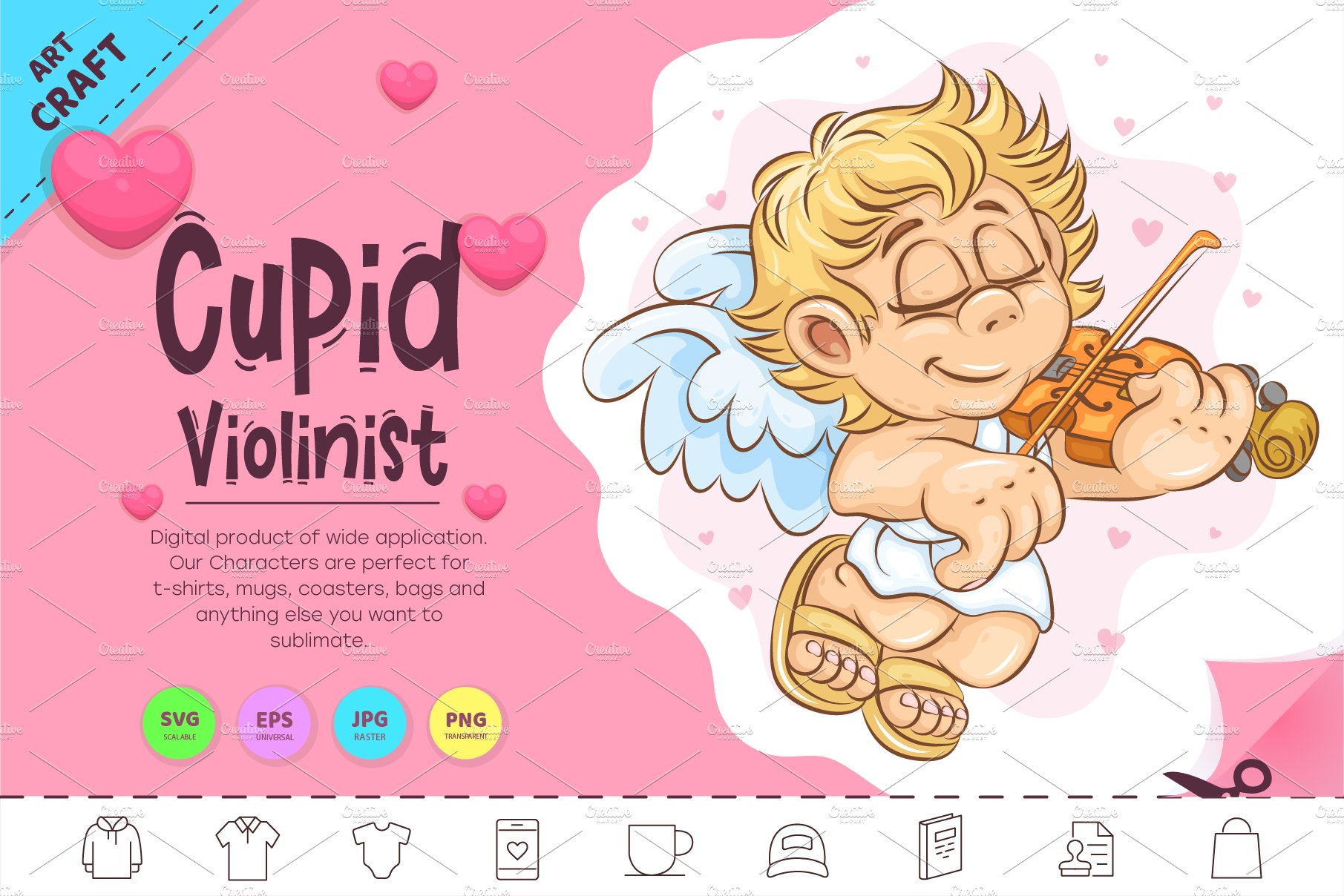 Cartoon Cupid Violinist. Clipart cover image.