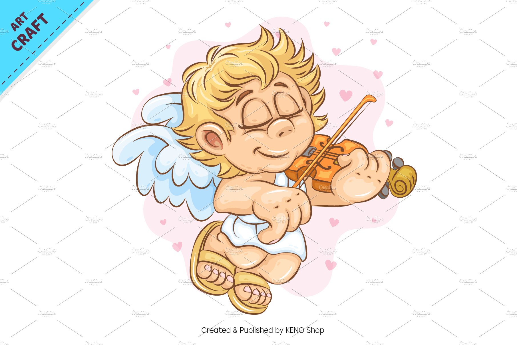 Cartoon Cupid Violinist. Clipart preview image.