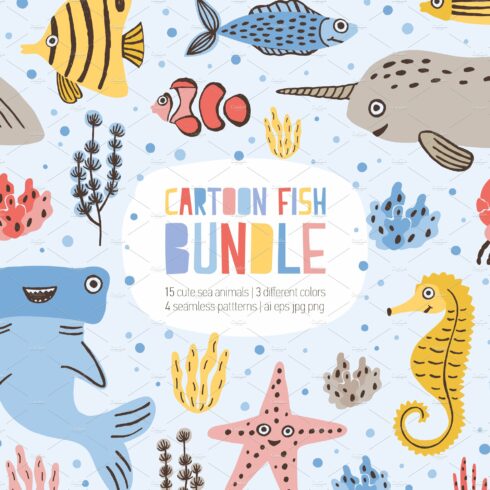 Сute funny marine fishes cover image.