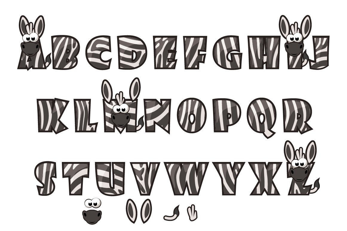 cartoon zebra lettering vector font 682