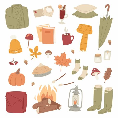 Autumn season icons symbols cover image.