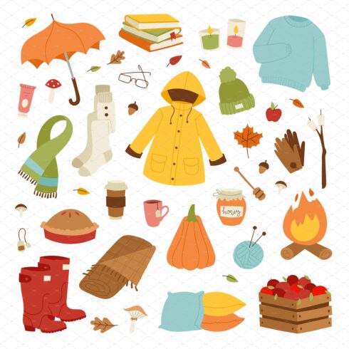 Autumn icons hand drawn vector cover image.