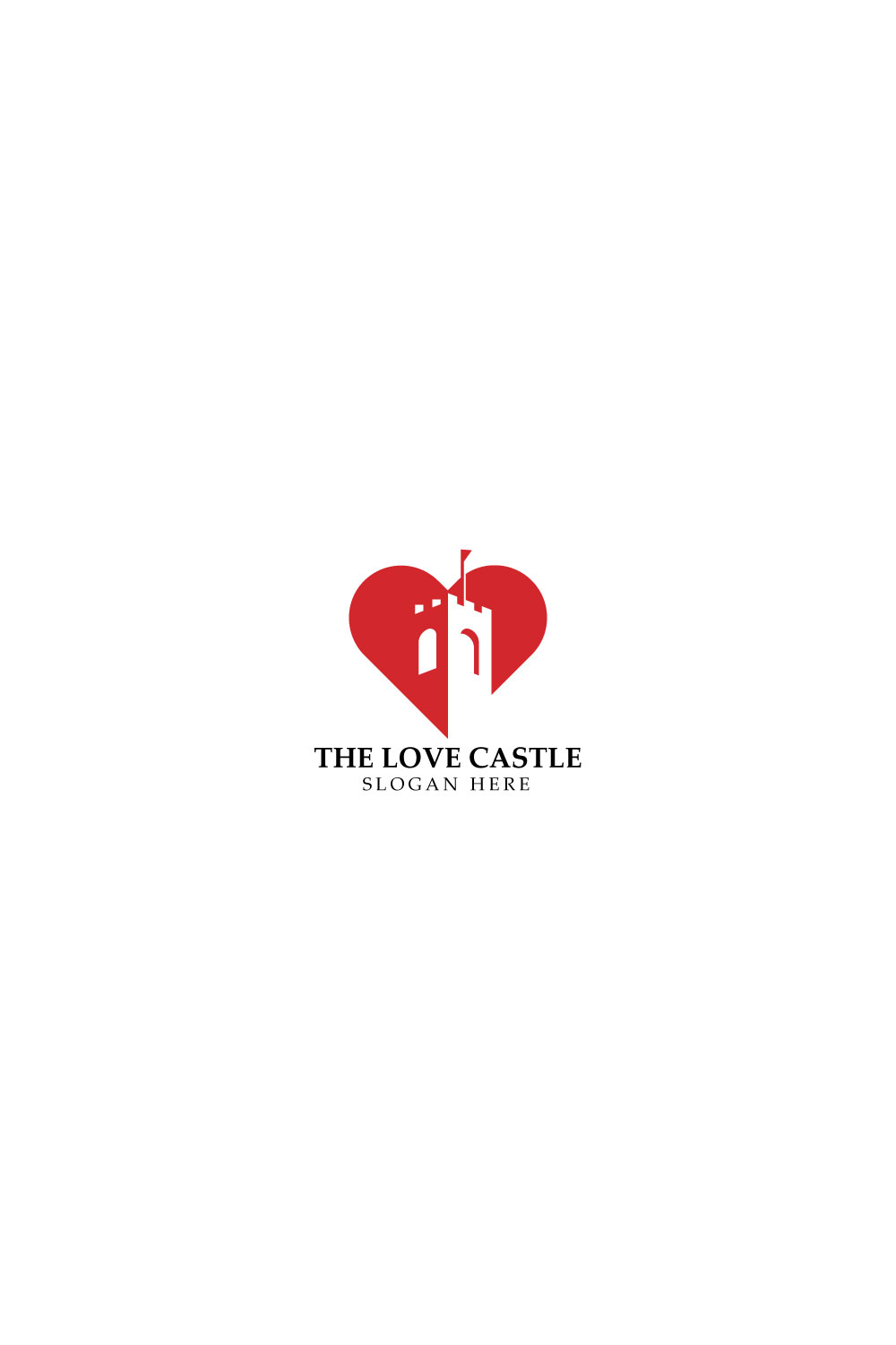 Love and castle negative space logo design pinterest preview image.