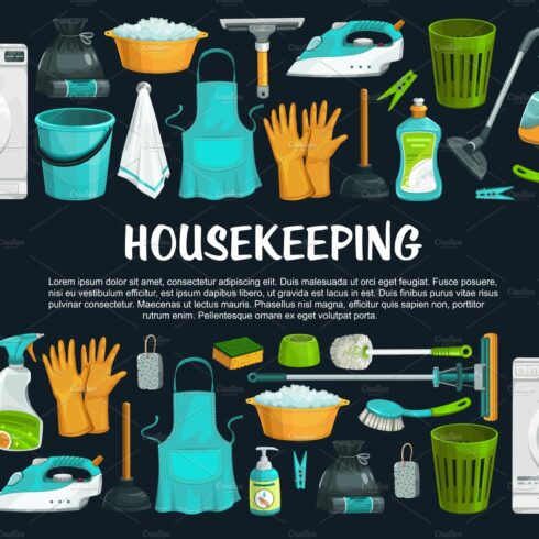 Housekeeping and cleaning tools cover image.