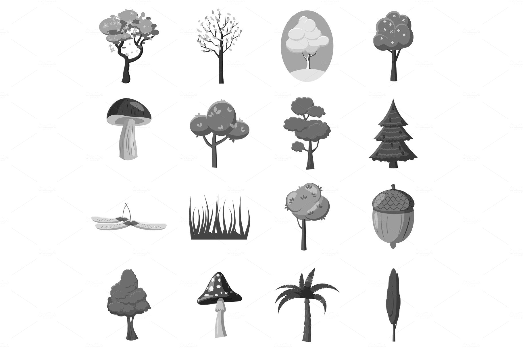 Forest icons elements set, gray cover image.