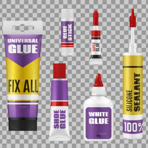 Glue sticks, tubes and bottles. cover image.