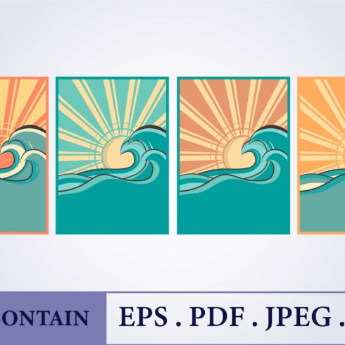 sea sunset wave ocean poster vector cover image.