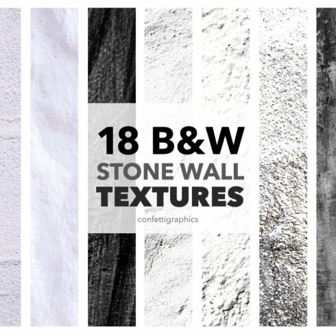 18 Black & White Stone Wall Textures cover image.