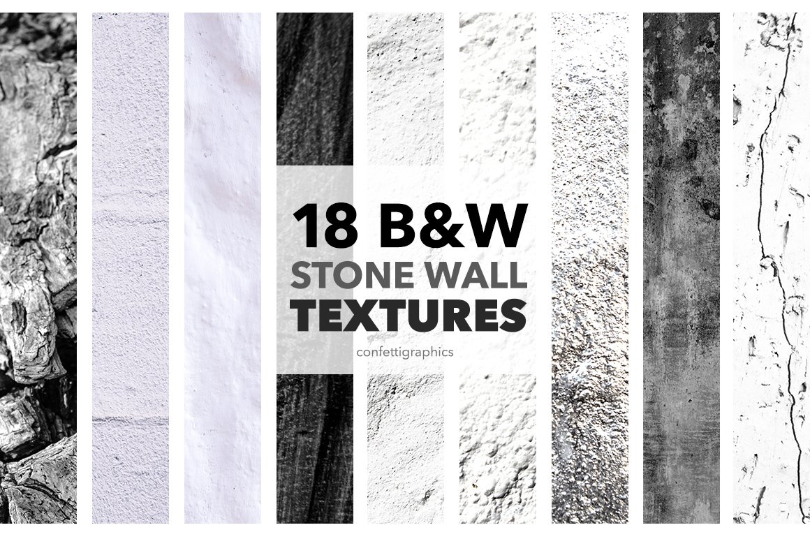 18 Black & White Stone Wall Textures cover image.