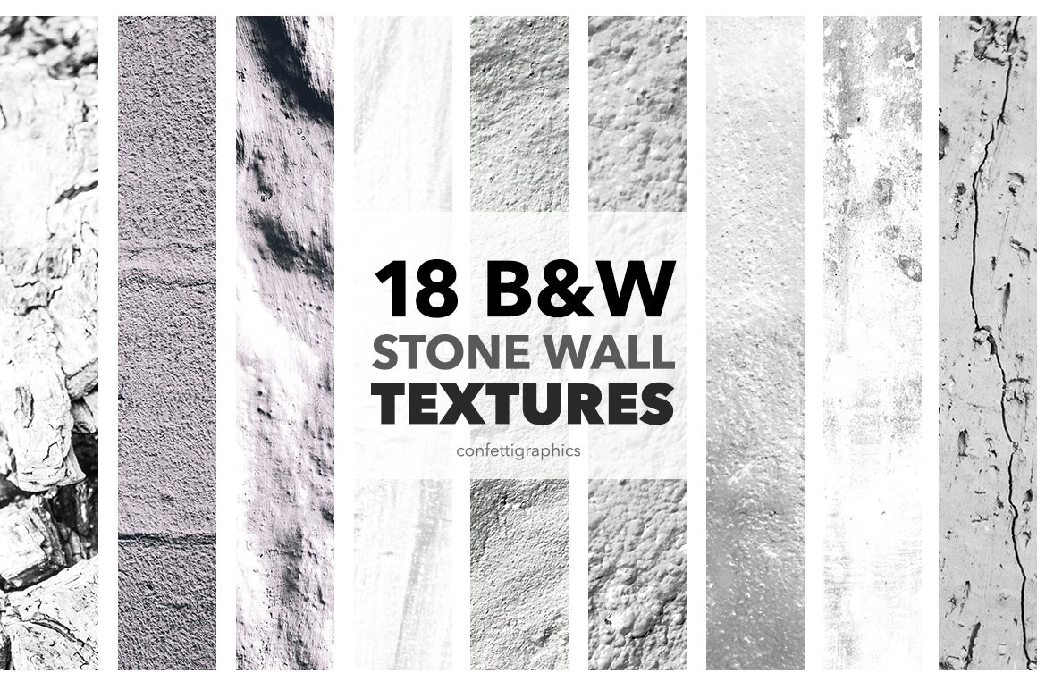 18 Black & White Stone Wall Textures preview image.