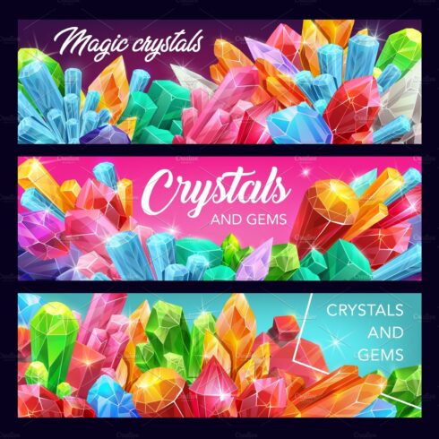 Magic crystals, presious gemstones cover image.