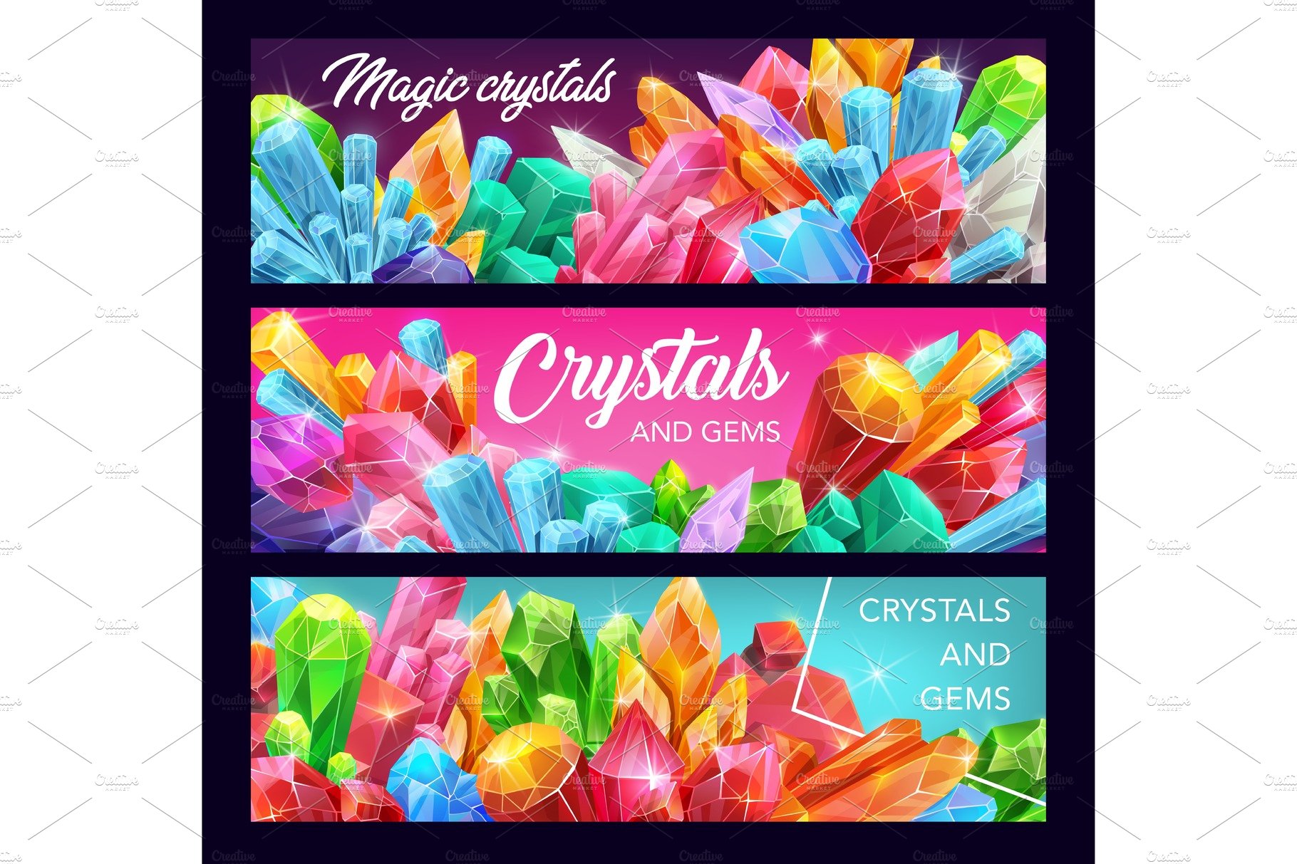 Magic crystals, presious gemstones cover image.