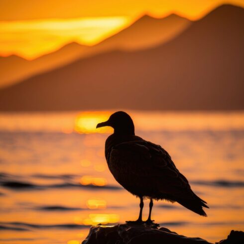 Backlit with a seagull in the foreground and a amazing golden su cover image.