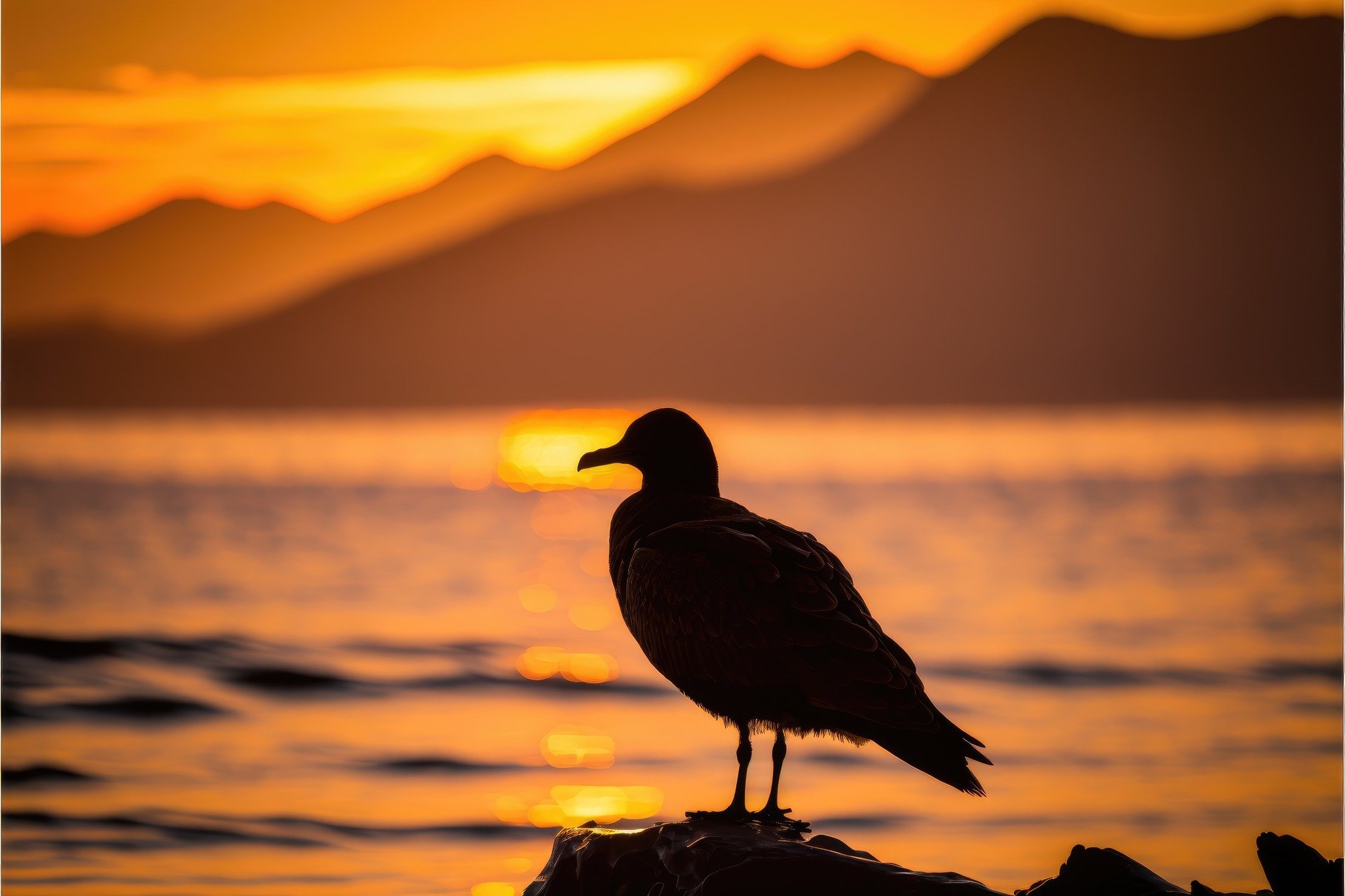 Backlit with a seagull in the foreground and a amazing golden su cover image.