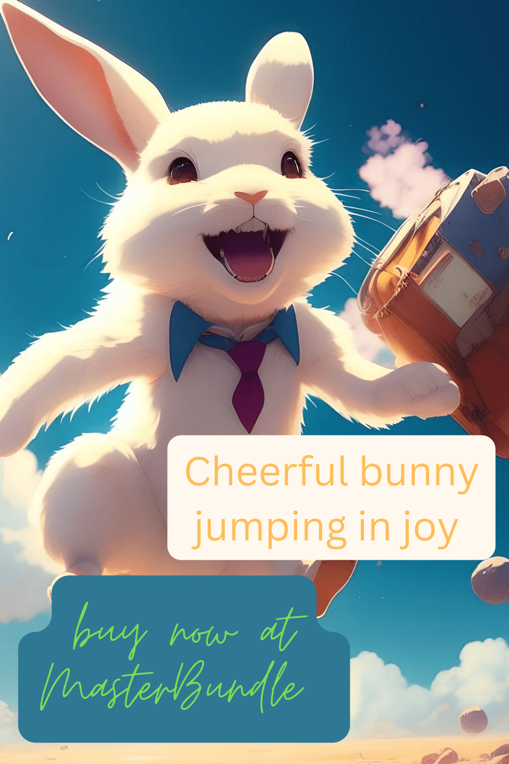Cheerful bunny hopping with joy animated illustration pinterest preview image.