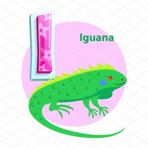 Letter I for iguana cartoon alphabet cover image.
