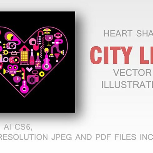 City Life heart shape vector cover image.
