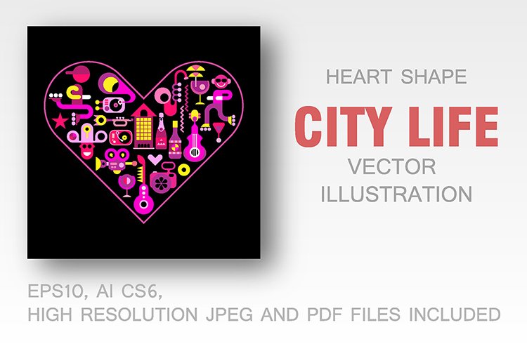 City Life heart shape vector cover image.