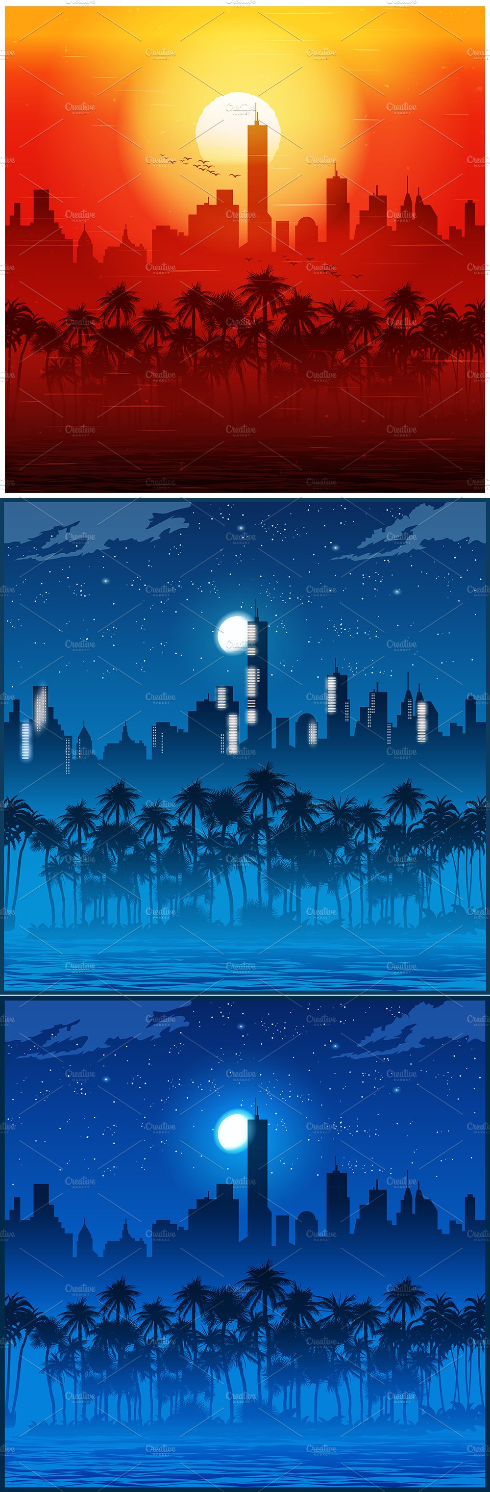 City and palm trees mini Set cover image.