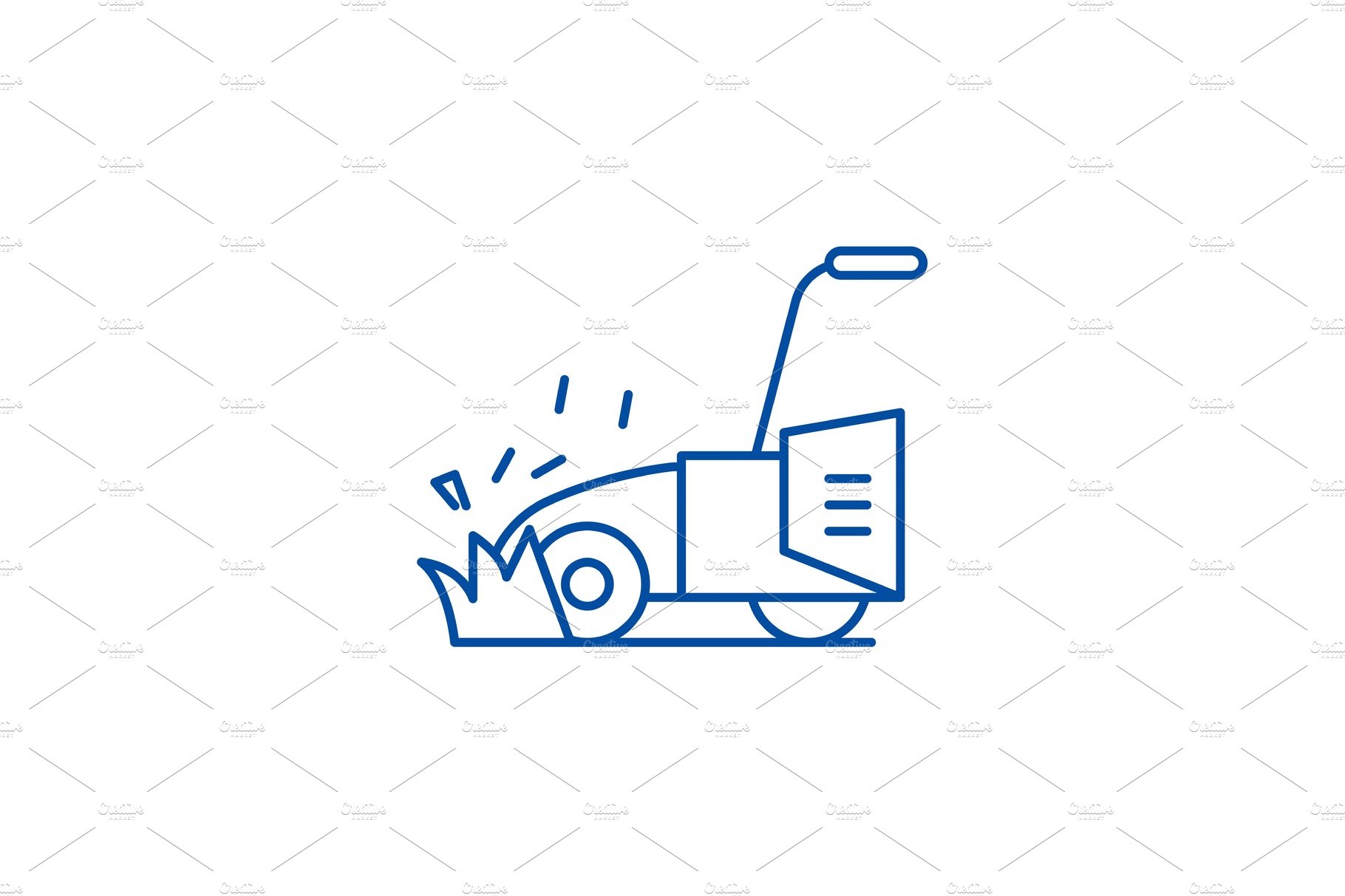 Lawn mower line icon concept. Lawn cover image.