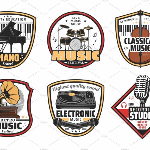 Electronic, retro and music icons cover image.